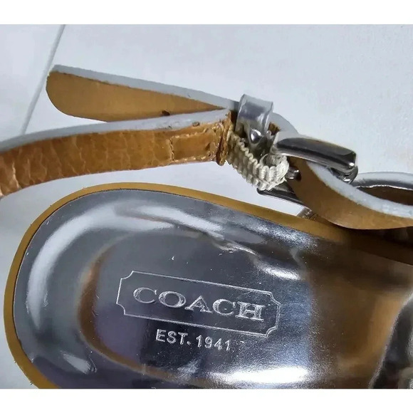 Coach Steffi Woven Slingback Stiletto Heels Silver Metallic Tan Leather 11 B - Picture 5 of 11